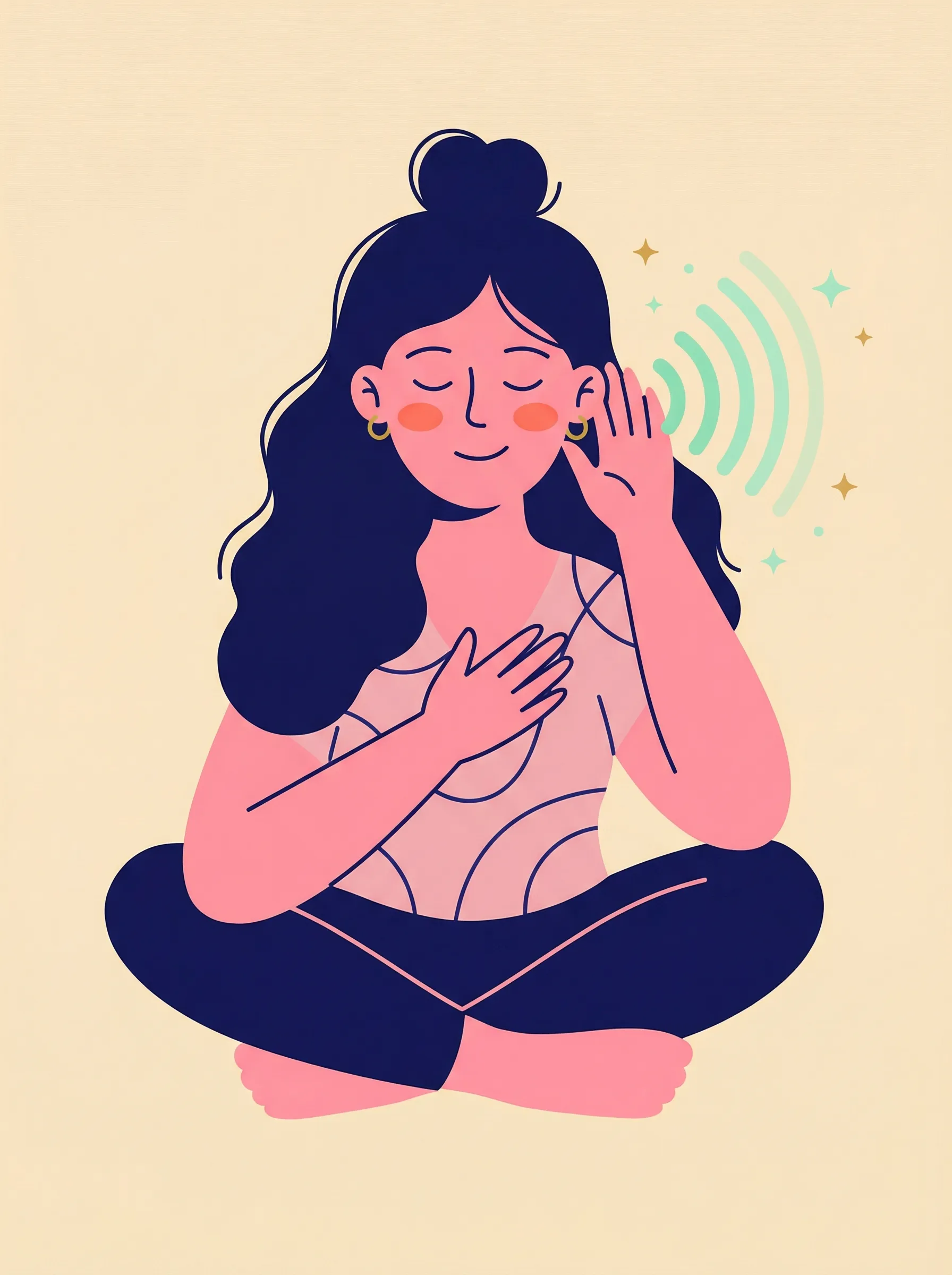 Illustration : femme sereine pratiquant la sophrologie pour les acouphènes