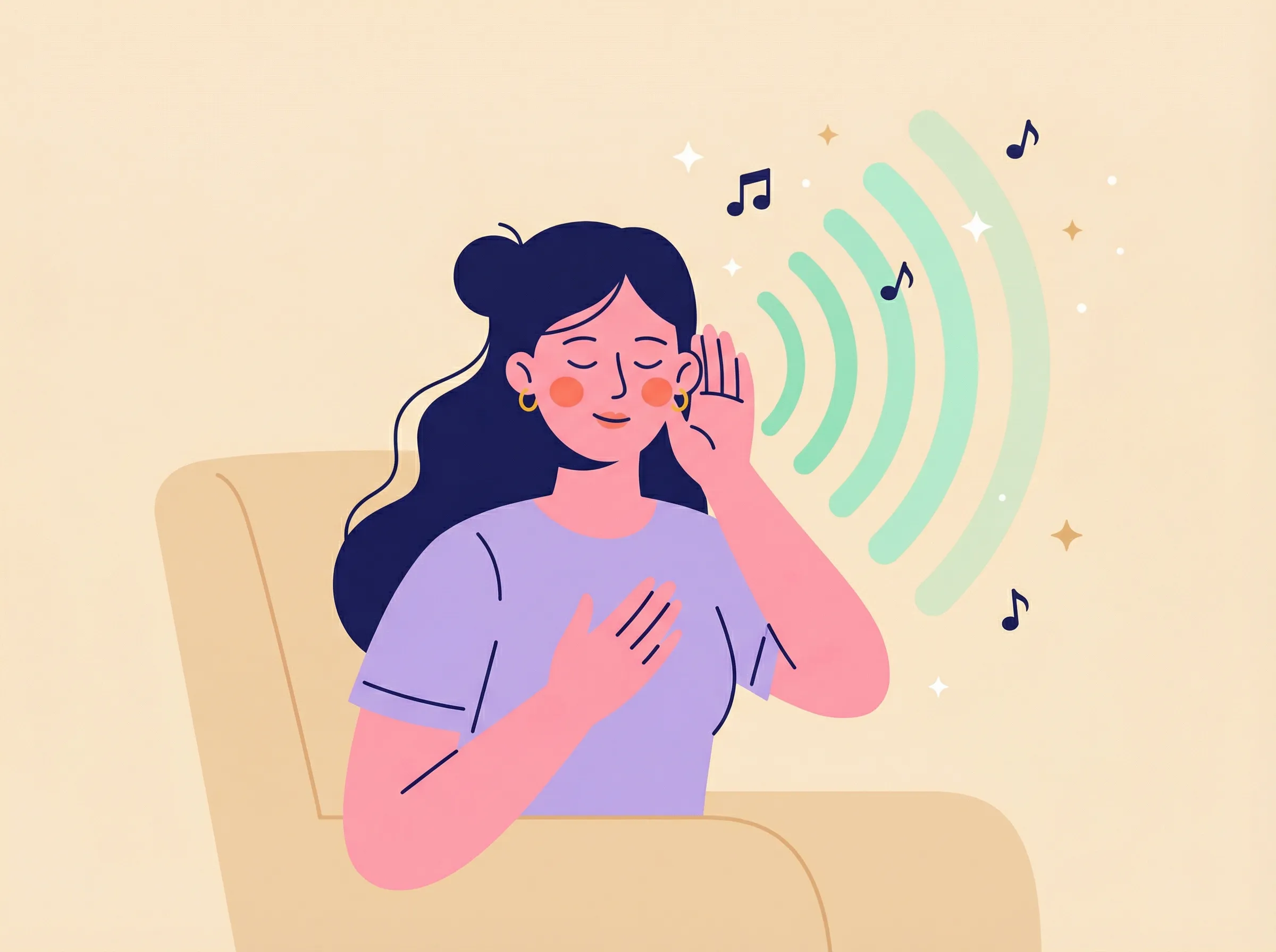 Illustration exercice d'écoute consciente pour les acouphènes