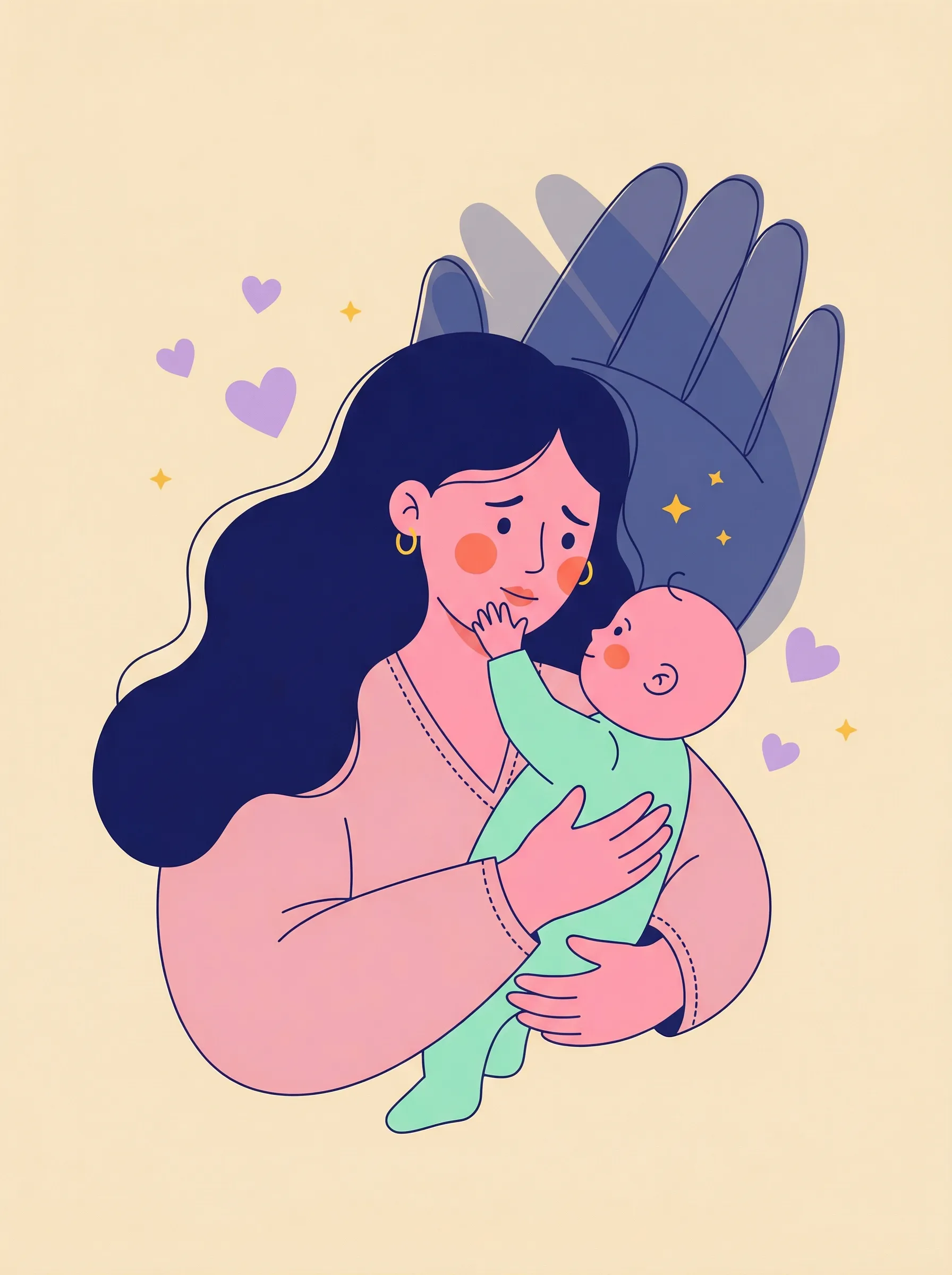 Illustration flat design d'une mère tenant son bébé avec tendresse
